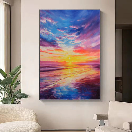 Cuadro Óleo Boho Moderno Atardecer Marina Texturizado Pintado a Mano para Sala - Image 2