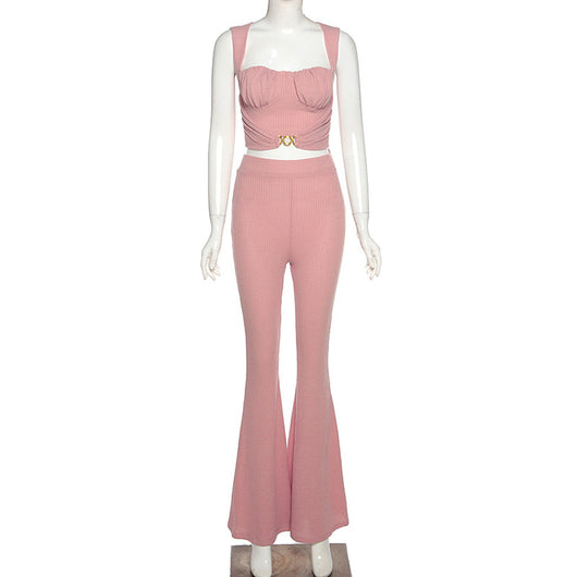 Pantalón Ancho Casual con Chaleco Ajustado y Cintura Alta - Image 18