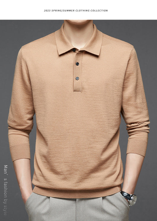 Polo de Lana Fina Merino para Hombre - Camisa de Manga Larga Elegante - Image 31