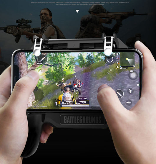 Black 3-in-1 phone gamepad with blue cooling fan, trigger buttons, and ergonomic grips for mobile gaming. - Image 6
