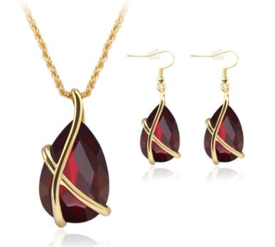 Conjunto de Joyería Elegante: Collar, Aretes y Colgante de Cristal Nostálgico - Image 4