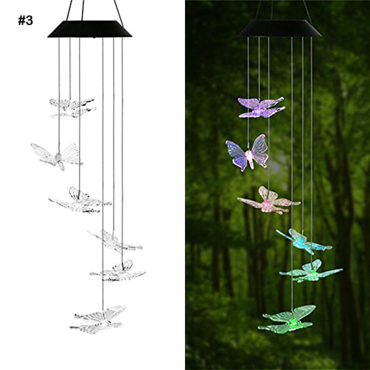 Lámpara Solar Cambia Colores con Carillón de Viento - Bola de Cristal Colibrí y Mariposa - Image 14