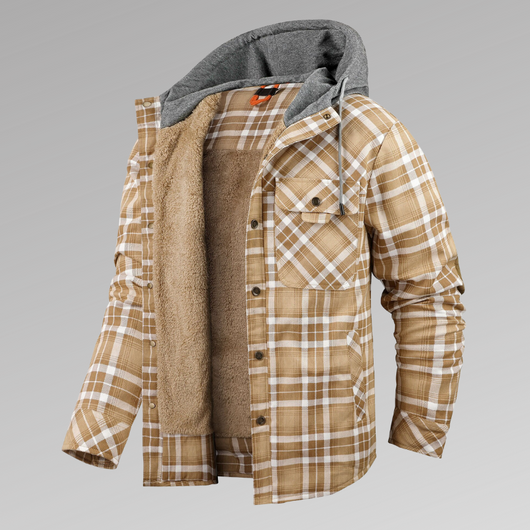 Camisa Abrigo de Terciopelo Grueso con Capucha y Cuadros para Hombre - Image 10