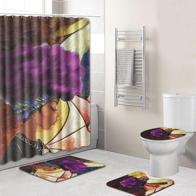 Juego de Cortina de Baño, Tapete y Funda de Inodoro Estampado Africano - 4 Piezas - Image 10