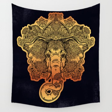 Bohemian sun and moon tapestry with a celestial pattern of golden suns and crescent moons on a dark blue background. - Image 15