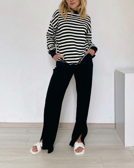 Suéter Tejido Grueso a Rayas para Mujer - Comodidad Casual - Image 9