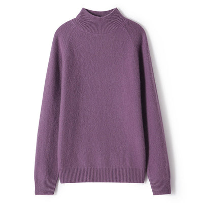 Suéter Base de Cashmere Cuello Alto Corto Holgado Color Sólido - Image 4