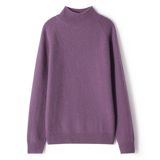 Suéter Base de Cashmere Cuello Alto Corto Holgado Color Sólido - Image 4