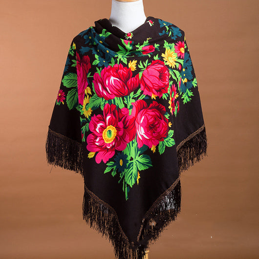 Foulard Cuadrado Étnico con Flecos - Abrigo Cálido y Elegante - Image 3