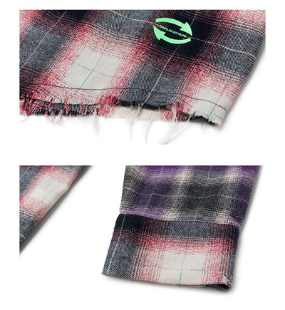 Camisa Cuadriculada Desgarrada con Paneles en Dos Tonos para Mujer - Image 10