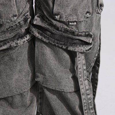 Pantalón Cargo Denim con Diseño de Cinta Decorativa y Bolsillos Múltiples - Image 7