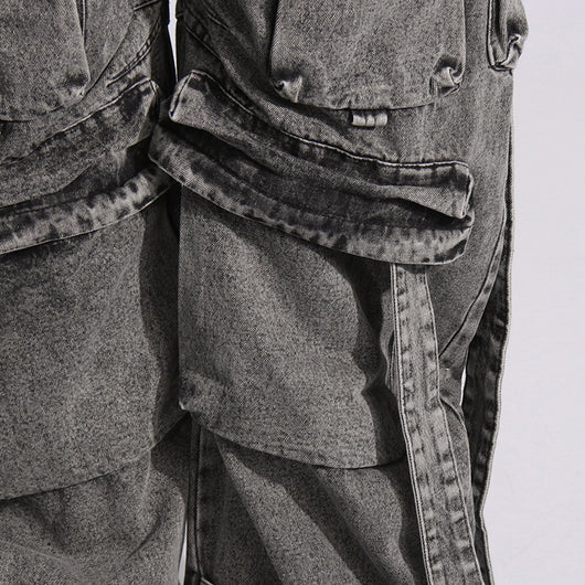 Pantalón Cargo Denim con Diseño de Cinta Decorativa y Bolsillos Múltiples - Image 7