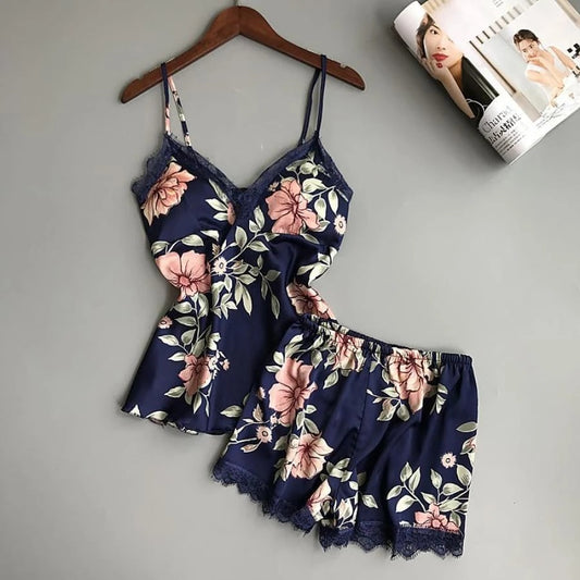 Pijama de Seda Estampado Dos Piezas