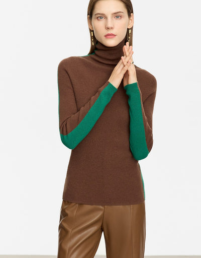 Suéter de Cuello Alto Bicolor en Lana Merino, Ajuste Slim para Mujer - Image 23