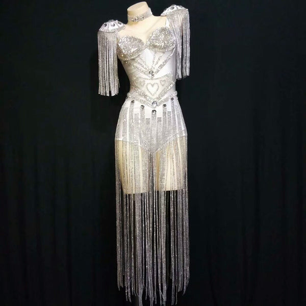 Falda de Danza Latina con Flecos y Brillantes Elástica - Image 4