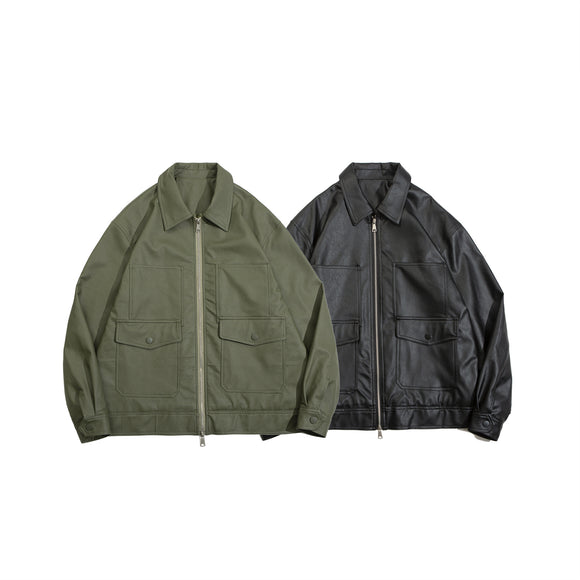 Chaqueta de Cuero PU Retro Urbana - Estilo Workwear Otoñal