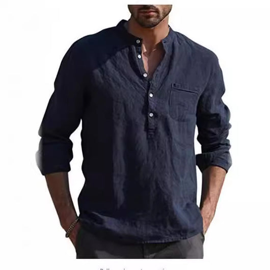 Camisa de Lino Casual Manga Larga para Playa Hombre - Image 14