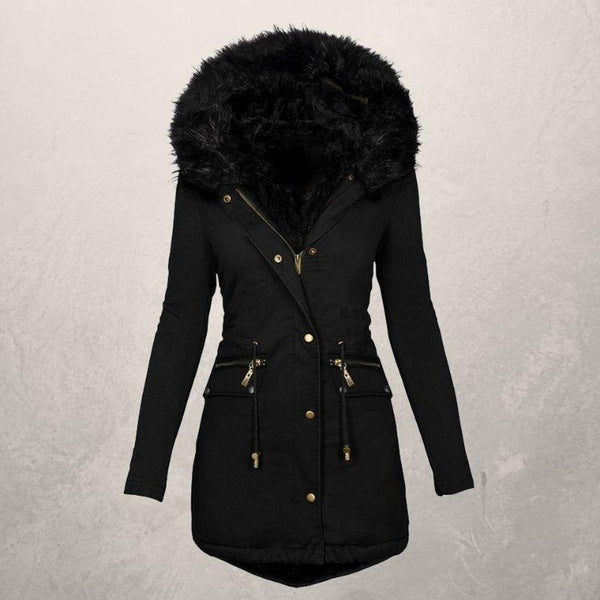 Chaqueta Acolchada de Algodón con Cuello de Lana - Largo Medio