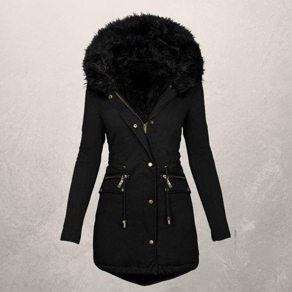 Chaqueta Acolchada de Algodón con Cuello de Lana - Largo Medio