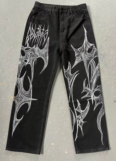 Jeans Negros Estilo Graffiti Urbano Antidesvanecimiento para Hombre y Mujer - Image 8