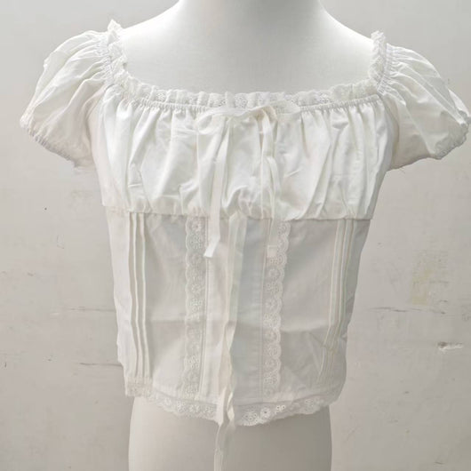 Blusa Corta de Encaje con Cuello Cuadrado y Lazada - Image 12