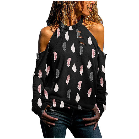 Blusa Estampada Halter Escotada de Manga Larga - Image 9