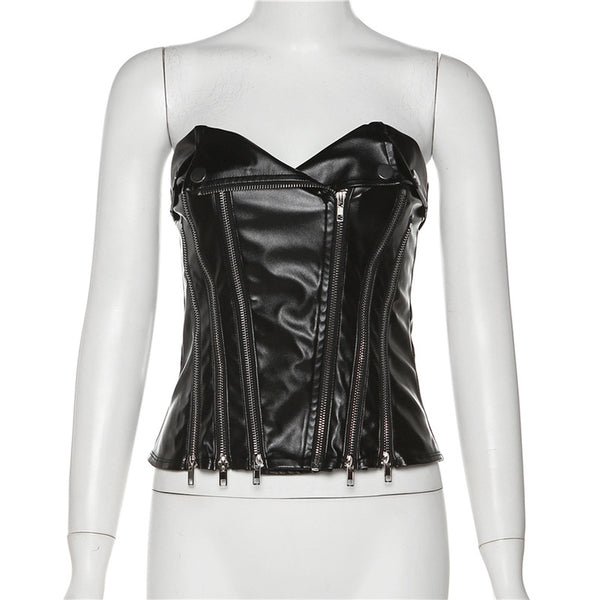 Blusa Asimétrica de Cuero PU Ajustada para Mujer - Image 5