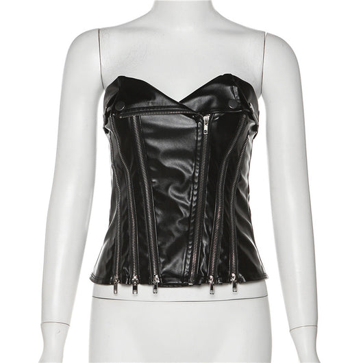 Blusa Asimétrica de Cuero PU Ajustada para Mujer - Image 5