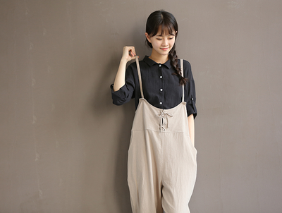 Pantalón Vintage de Algodón con Tirantes - Cintura Alta Estilo Literario - Image 6