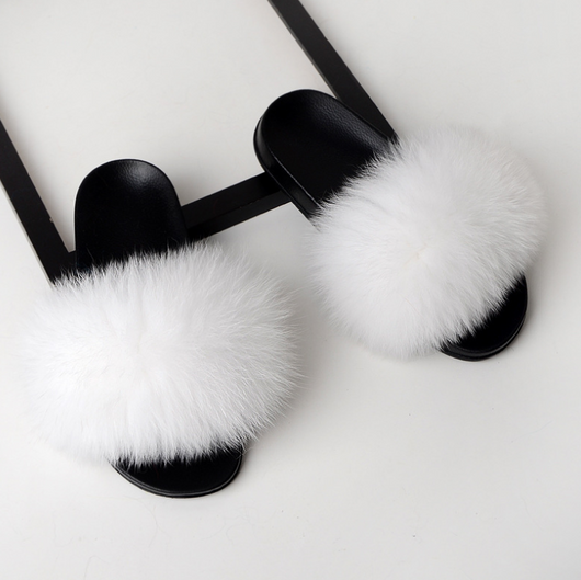 Pantuflas de Piel de Zorro Genuina para Mujer - Sandalias Deslizantes de Verano - Image 23