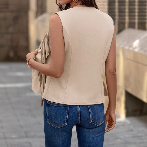 Chaleco de Gamuza para Mujer con Fleco y Color Sólido