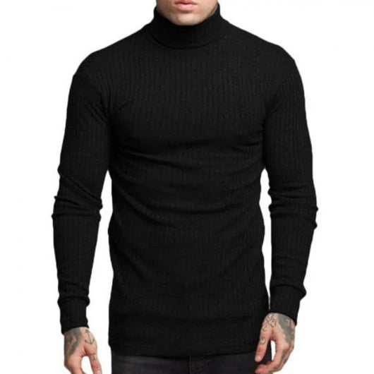 Suéter Tejido Slim Fit Cuello Alto con Rayas Retorcidas para Hombre - Image 5
