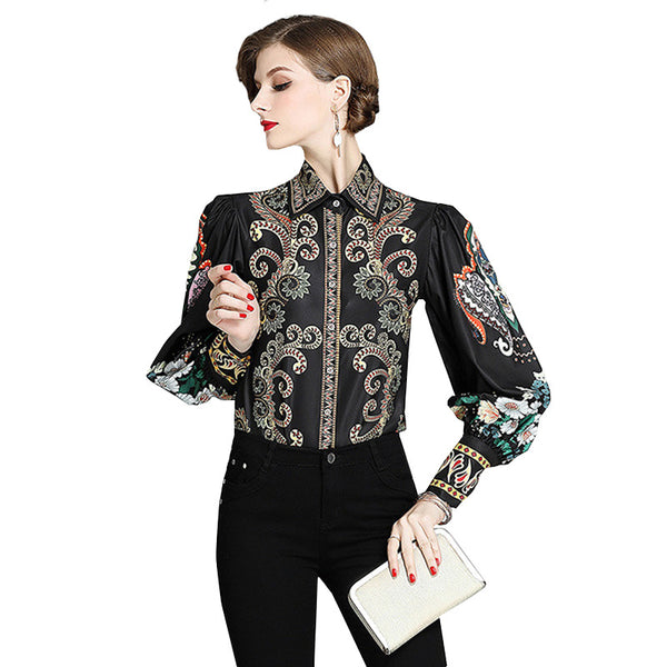 Blusa Estampada de Manga Larga para Mujer