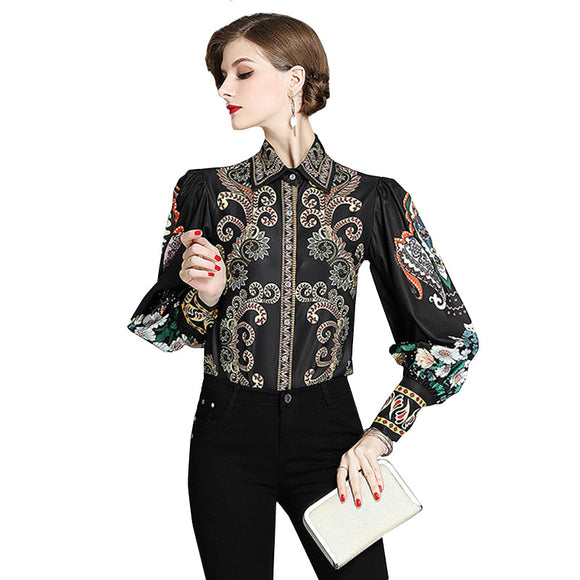 Blusa Estampada de Manga Larga para Mujer