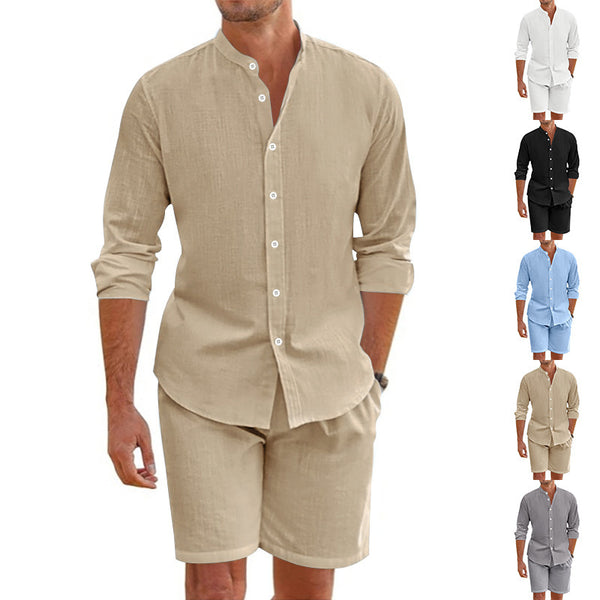 Conjunto de Verano para Hombre: Camisa Manga Corta y Shorts con Cordón