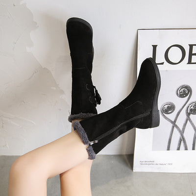 Botas Cálidas de Flecos y Terciopelo con Tacón Plano para Mujer - Image 3