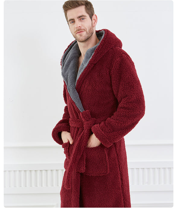Pijama Pareja Franela Gruesa con Capucha Coral Talla Grande Calidez Extrema