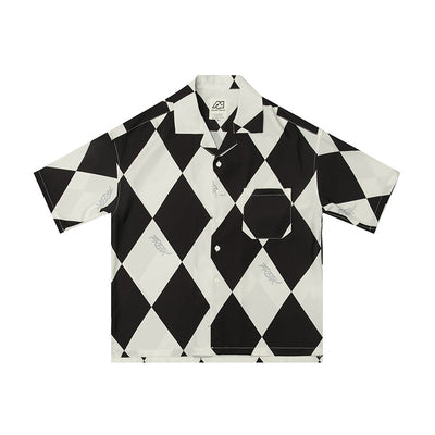 Camisa Hawaiana Asimétrica de Manga Corta con Estampado Diamante - Image 3