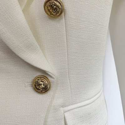 Traje de lino doble botonadura con botones de león metálico - Image 5