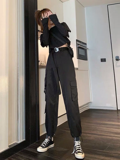 Pantalones Casuales Rectos de Cintura Alta con Cordón en Poliéster para Mujer - Image 3