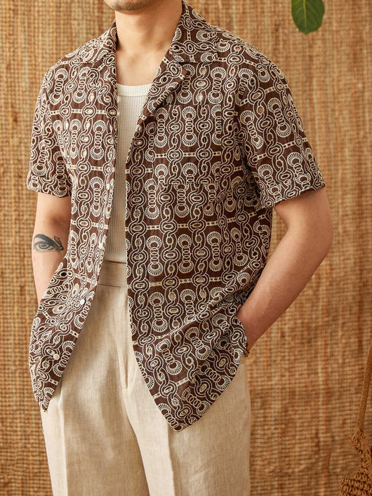 Camisa Casual Cuello Cubano con Bordado Vintage de Algodón - Image 8
