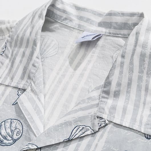 Camisa Suelta Estilo Japonés con Estampado Shell y Solapa - Image 27