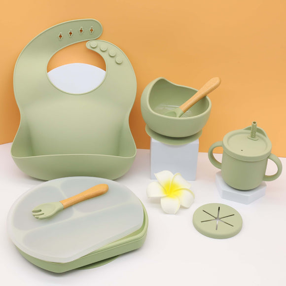 Set Completo de Plato Bowl con Cuchara y Tenedor en Silicona para Niños