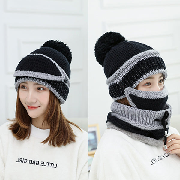 Gorro Cálido de Lana y Terciopelo con Cuello Integrado