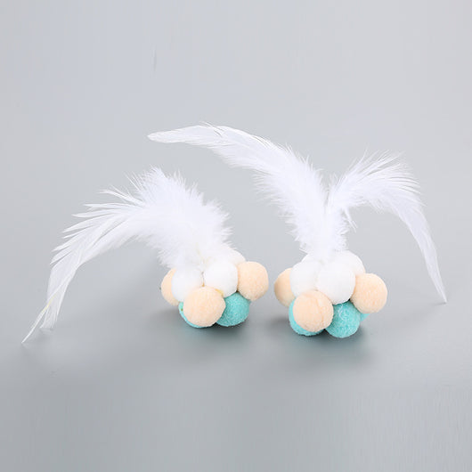 Two cat toys with white feathers and colorful pom-poms in light blue, peach, and white. - Image 5