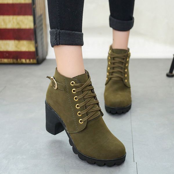 Botas Tobilleras con Tacón Cuadrado y Hebilla para Mujer