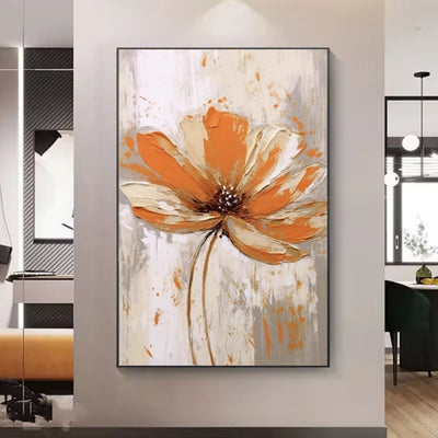 Cuadro Abstracto Flores Naranjas - Pintura al Óleo Moderna sin Marco para Sala de Estar - Image 9