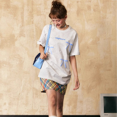 Camiseta Retro de Manga Corta con Moño para Mujer