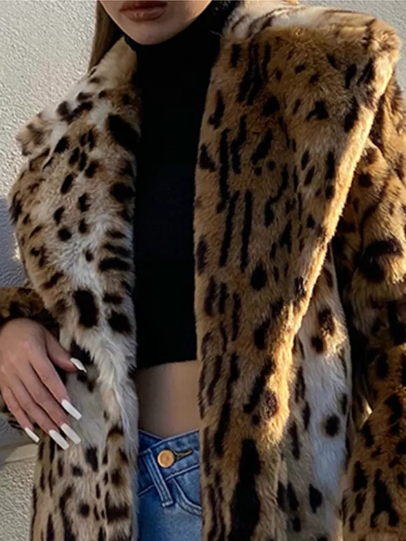 Abrigo de Piel Sintética Estampado Leopardo para Mujer