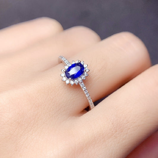 Anillo de Zafiro Natural Plata S925 para Mujer